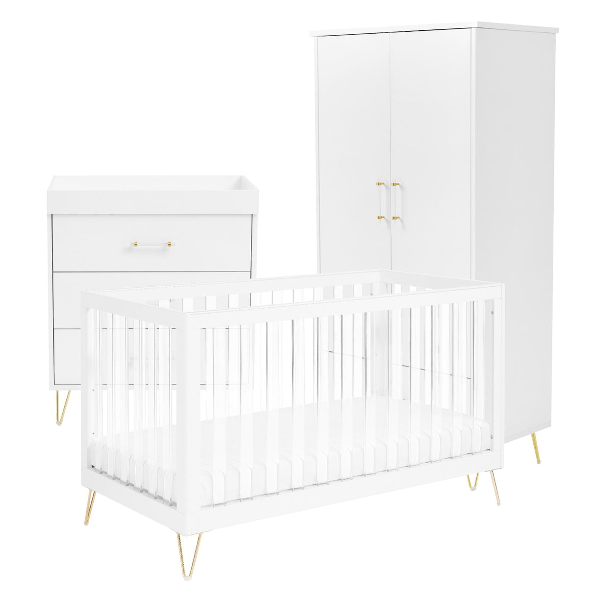 Babymore Kimi XL Acrylic 3-Piece Nursery Room Set against a white background