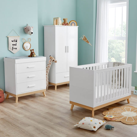 Angled photo of Babymore Mona Mini 3-Piece Room Set in a nursery room
