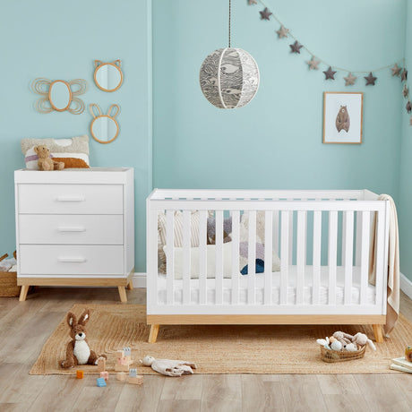 Babymore Mona 2-Piece Nursery Room Set in a nursery with teal walls