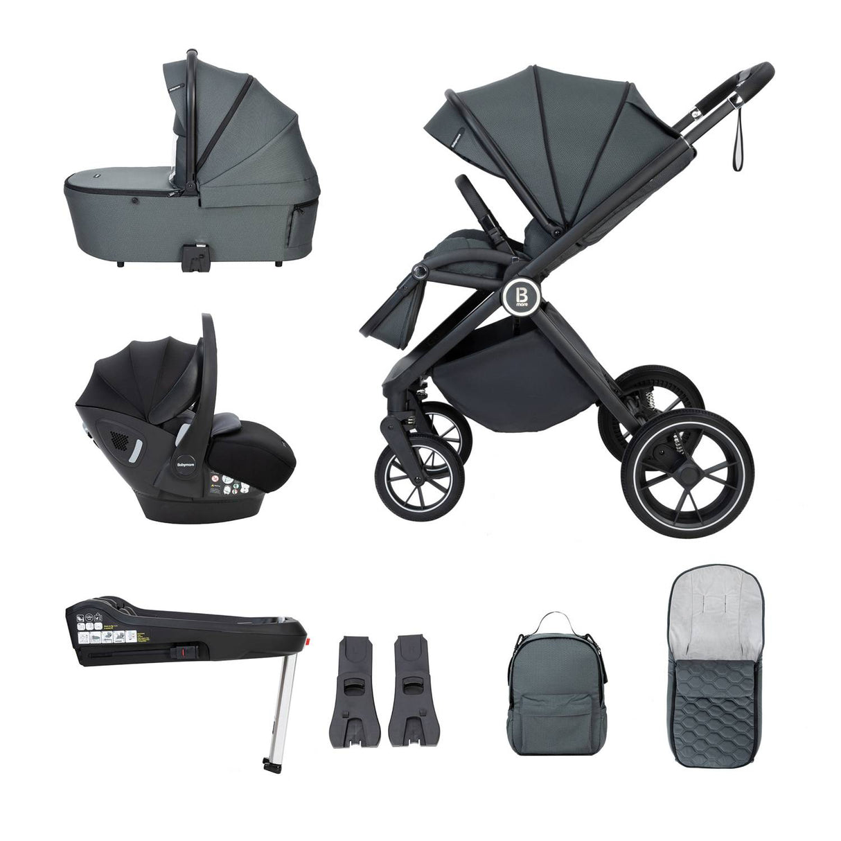 Babymore Kai 3-in-1 Travel System - Pecan Car Seat + ISOFIX Base