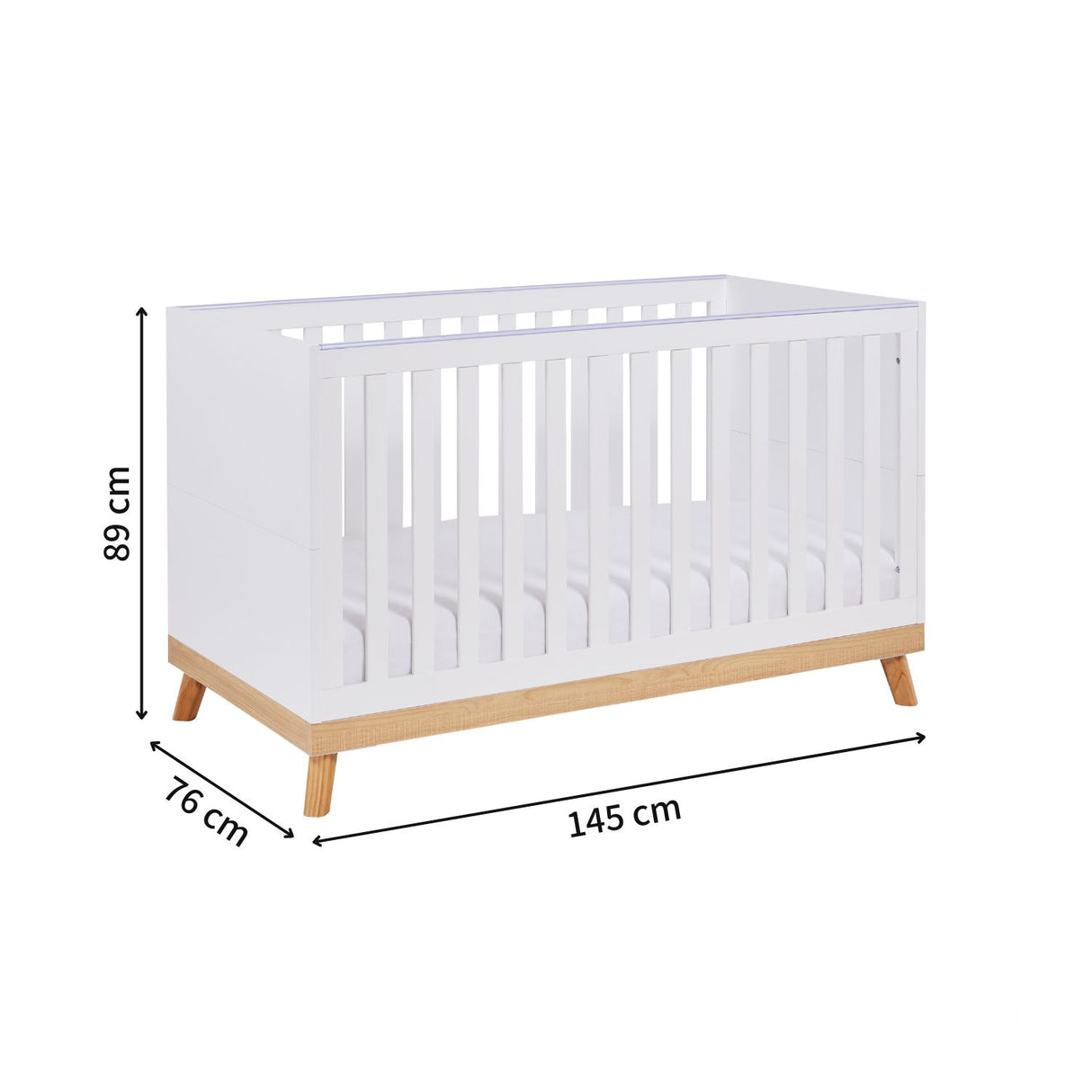 Babymore Mona 2-in-1 Cot Bed with dimensions