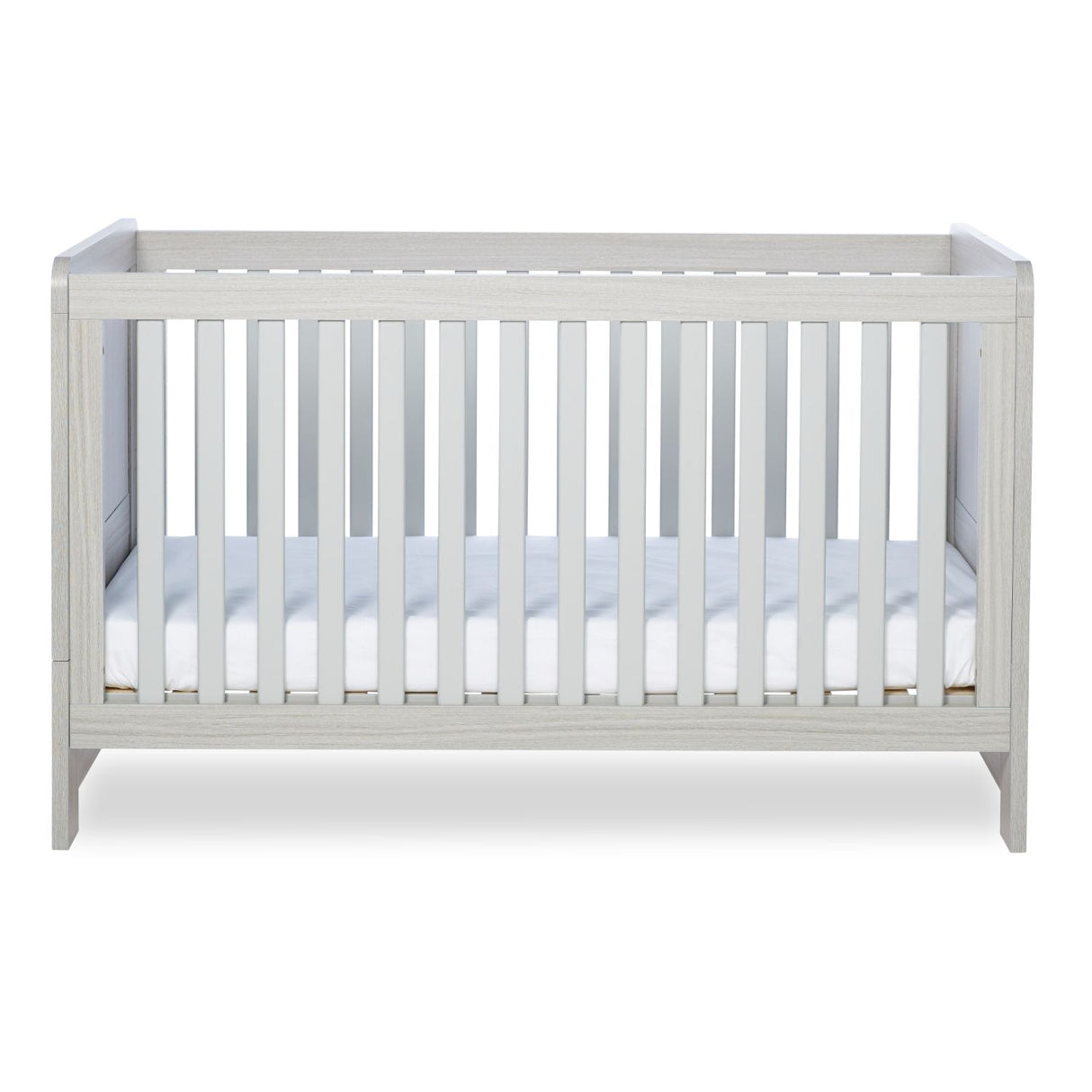 Lowest mattress height position in Ickle Bubba Pembrey Cot Bed in Ash Grey colour with Fibre Cot Mattress