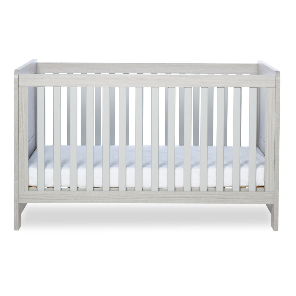 Lowest mattress height position in Ickle Bubba Pembrey Cot Bed in Ash Grey colour with Premium Sprung Cot Mattress