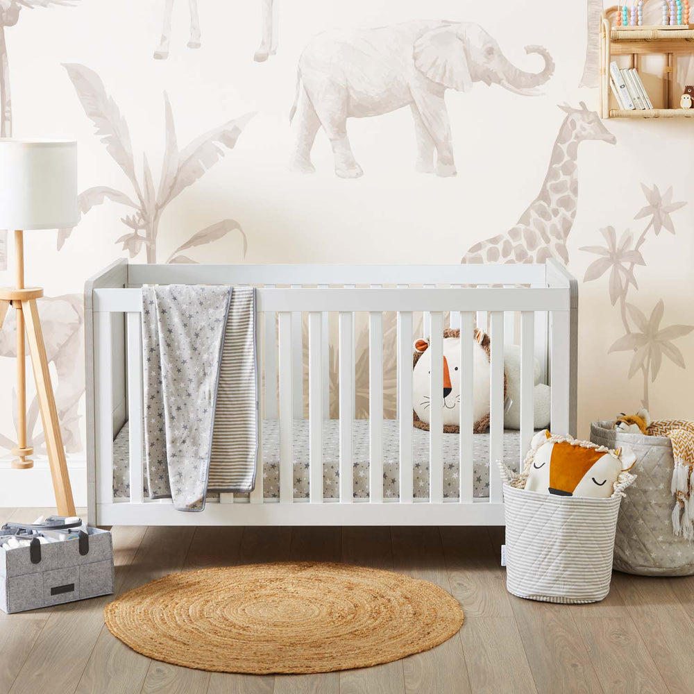 Ickle Bubba Pembrey 2-in-1 Cot Bed in Ash Grey and White colour with Fibre Cot Mattress