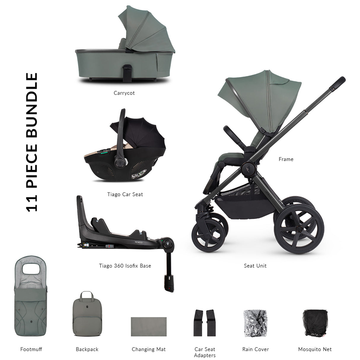Venicci Upline 2: 3-in-1 Travel System (with Tiago Car Seat + 360° Base)