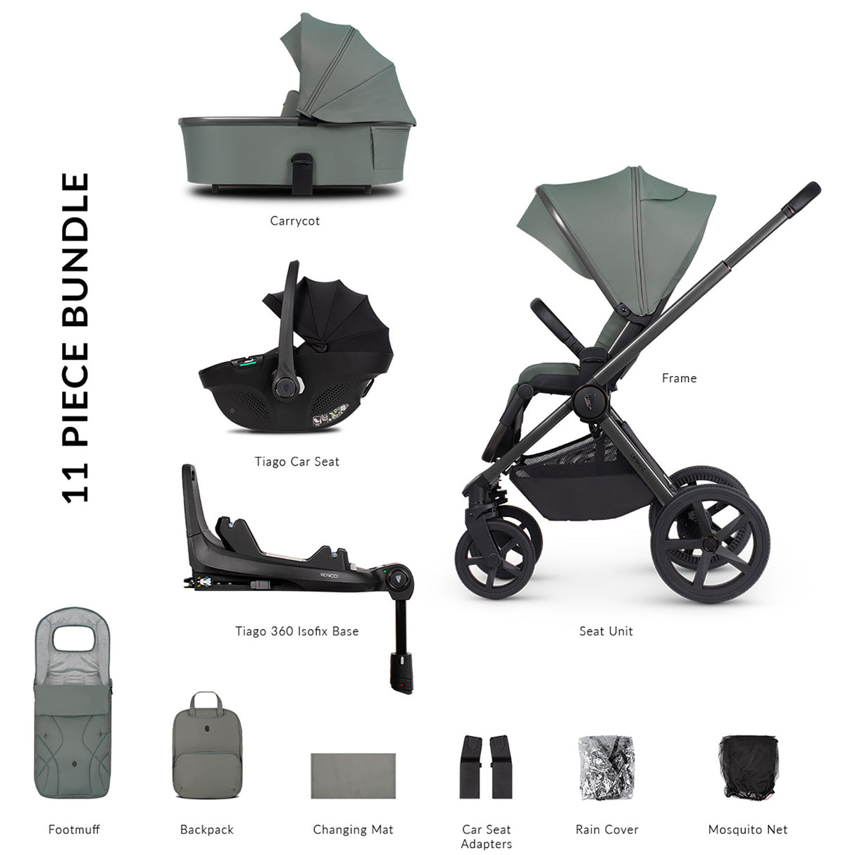 Venicci Upline 2: 3-in-1 Travel System (with Tiago Car Seat + 360° Base)