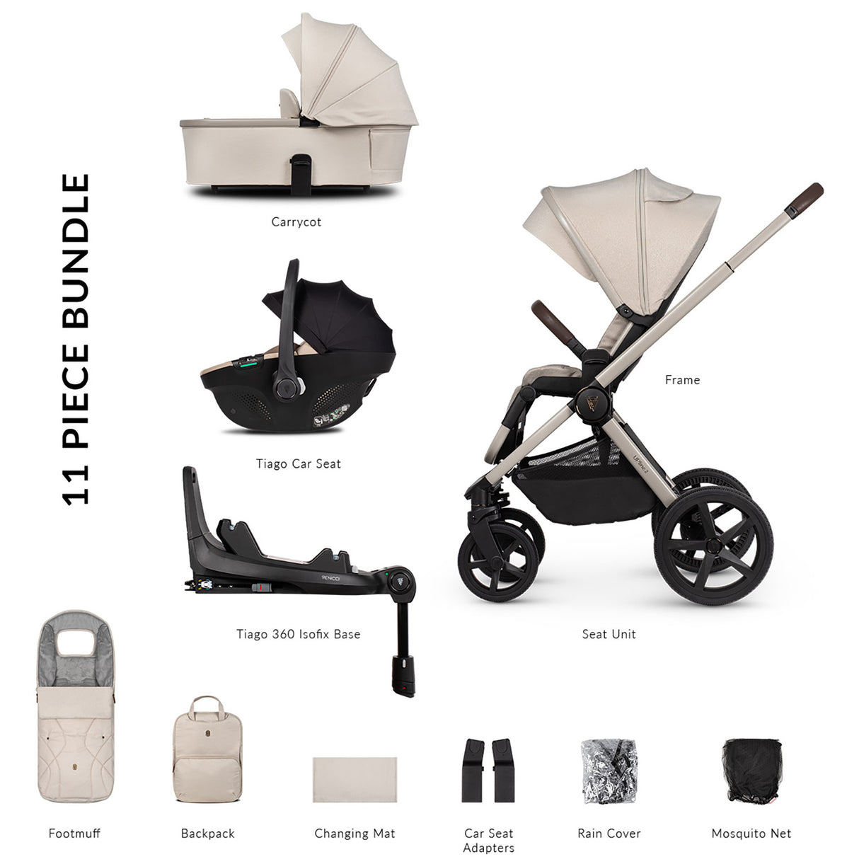 Venicci Upline 2: 3-in-1 Travel System (with Tiago Car Seat + 360° Base)