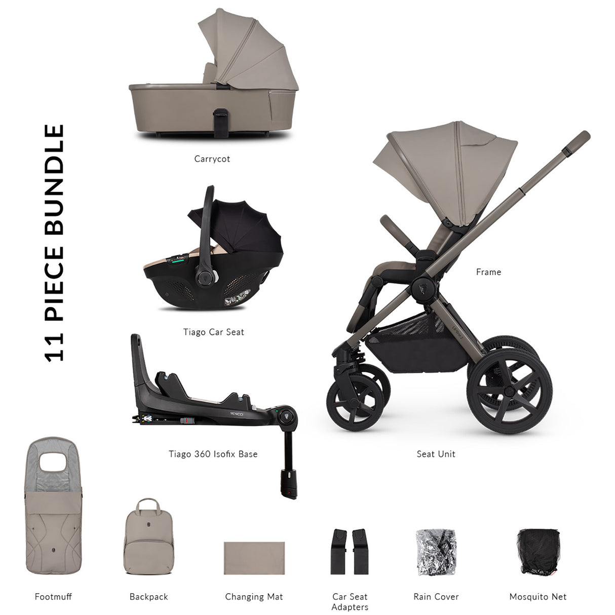 Venicci Upline 2: 3-in-1 Travel System (with Tiago Car Seat + 360° Base)