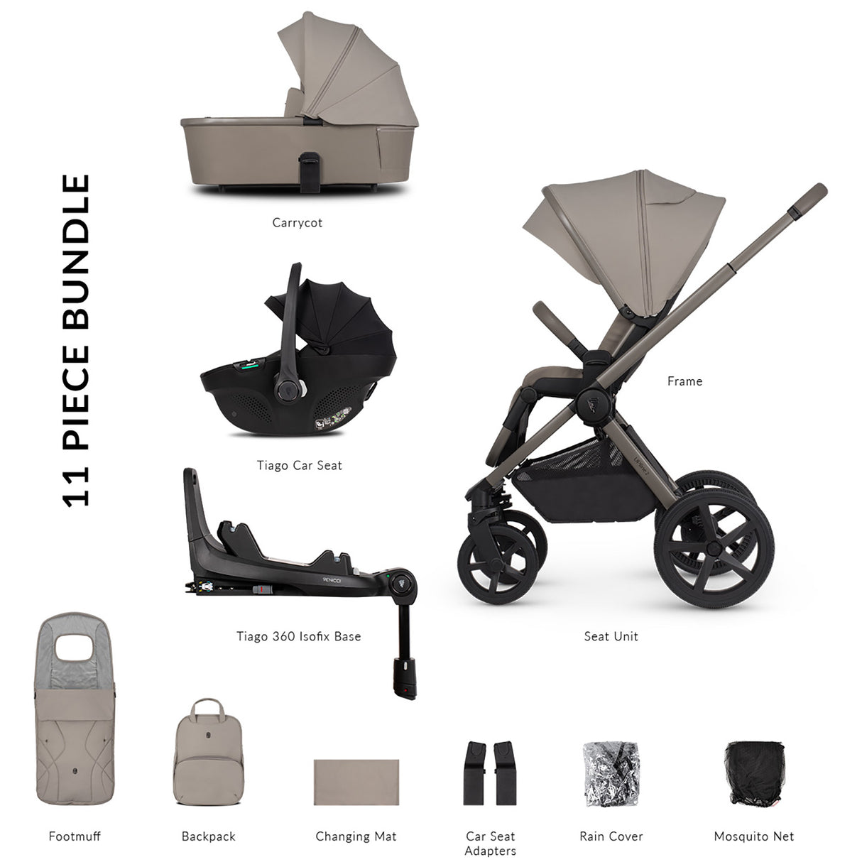 Venicci Upline 2: 3-in-1 Travel System (with Tiago Car Seat + 360° Base)