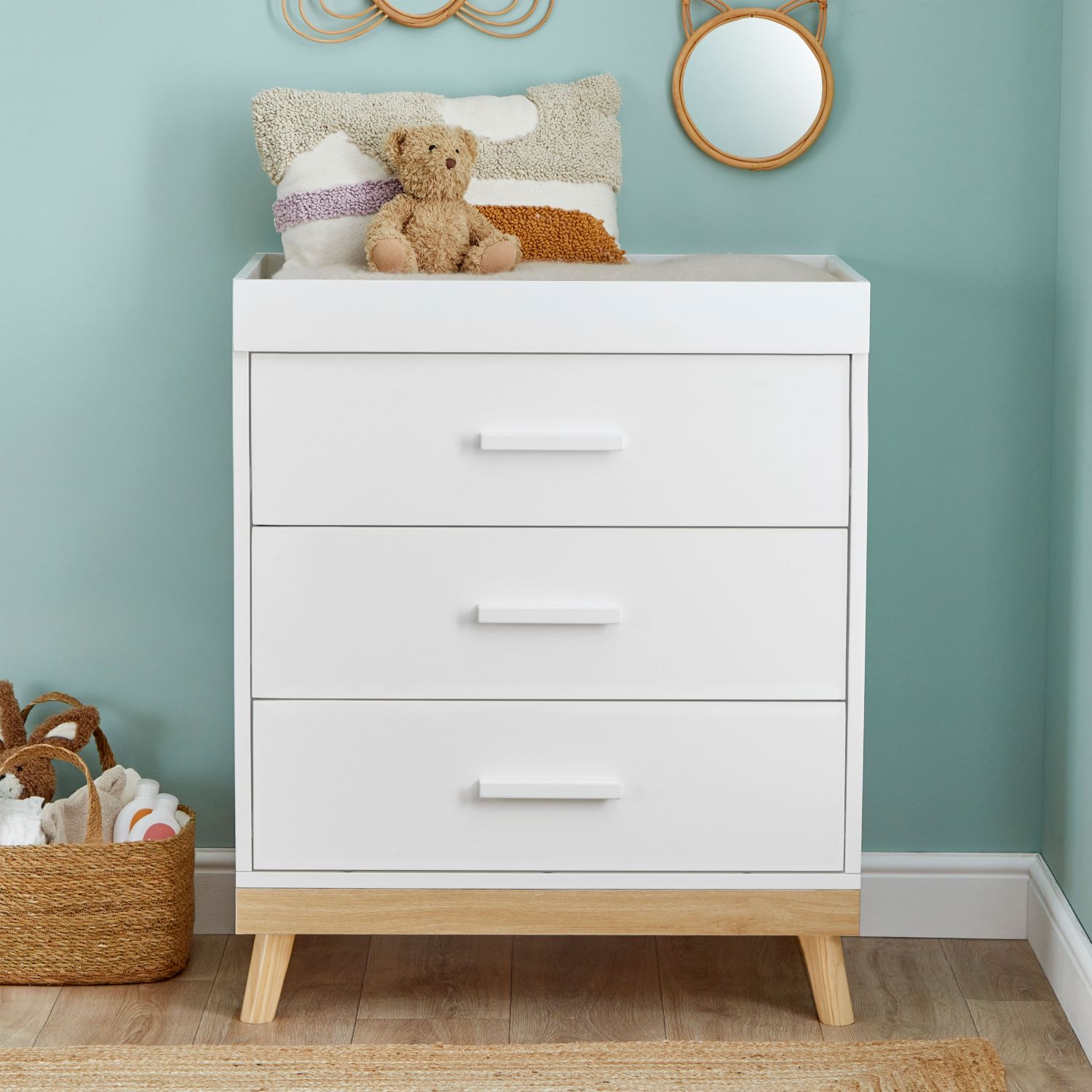 Babymore Mona Nursery Chest Changer in White colour with changer top