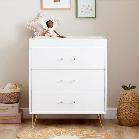 Front view of Babymore Kimi Acrylic Chest Changer in a nursery room