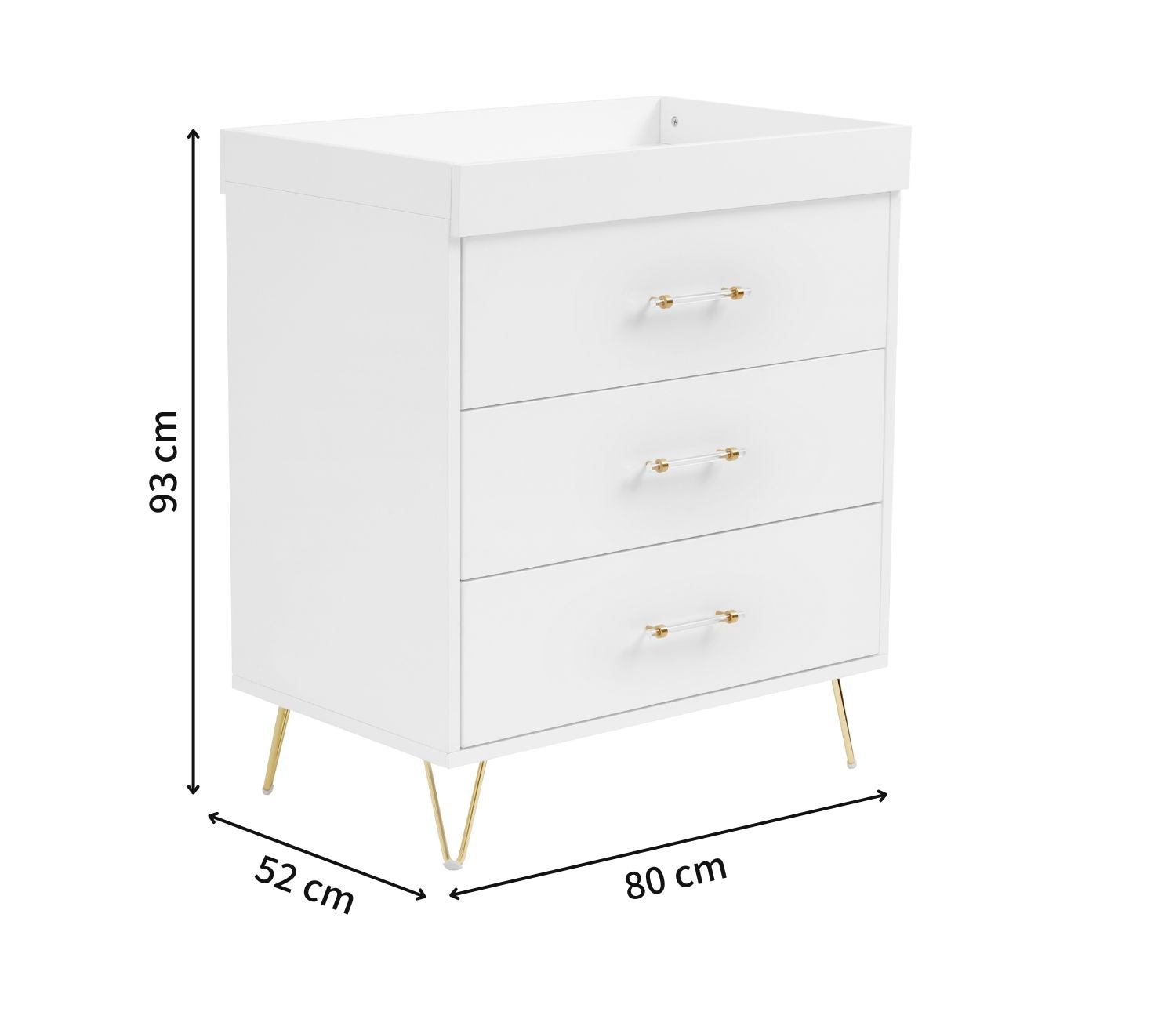 Babymore Kimi Acrylic Nursery Chest Changer in White colour with dimensions