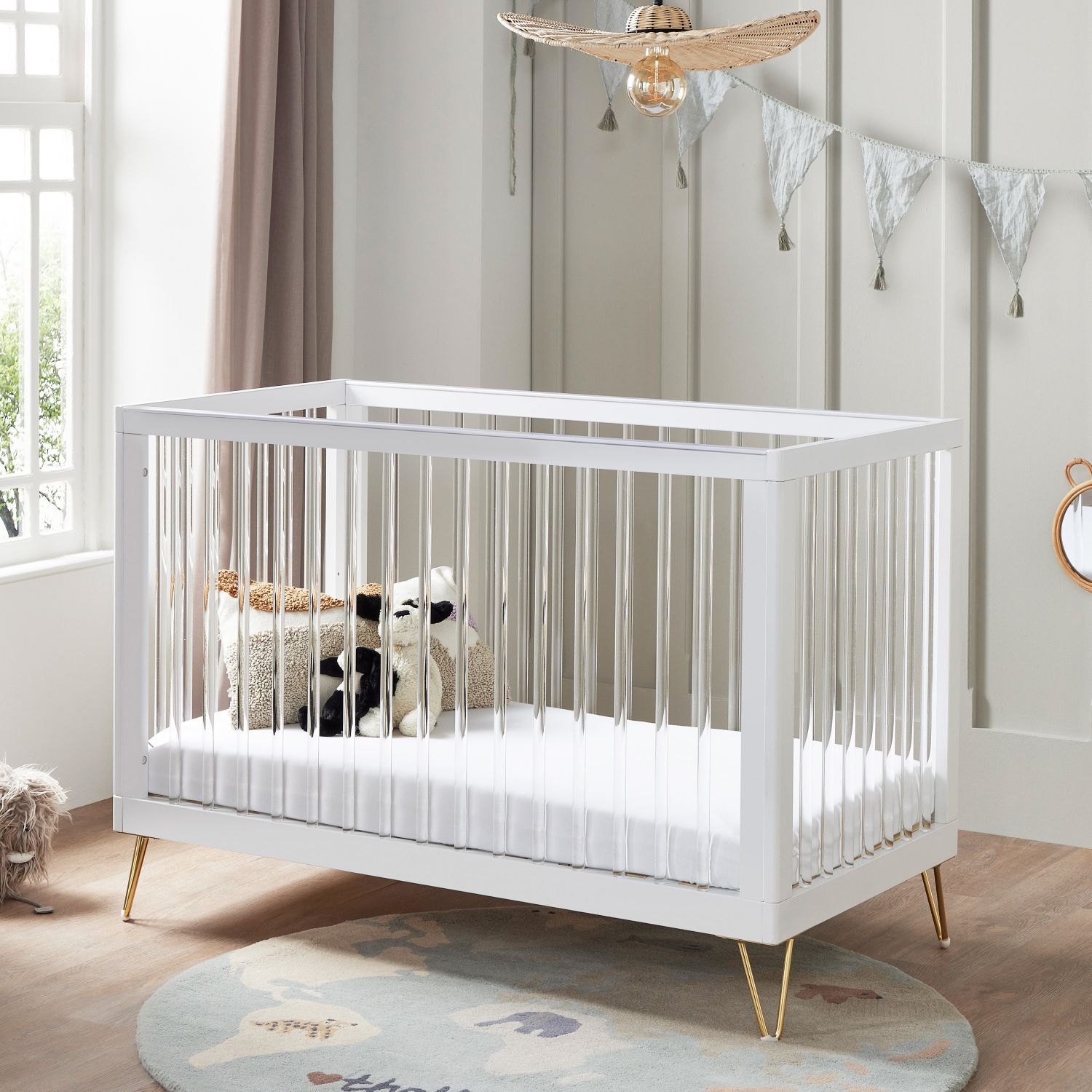 Babymore Kimi Acrylic 2-in-1 Cot Bed in White color
