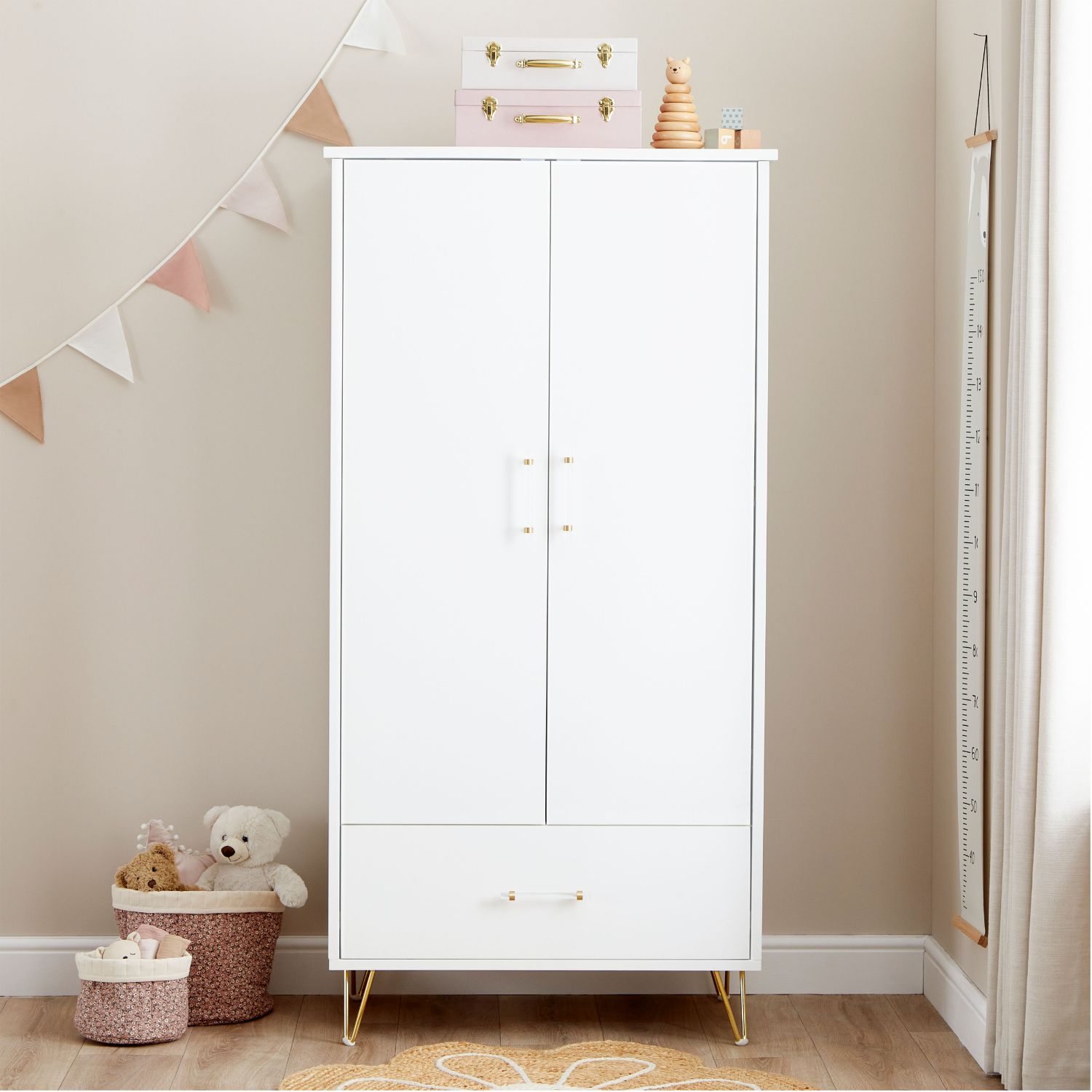 Babymore Kimi Acrylic Nursery Wardrobe in White colour