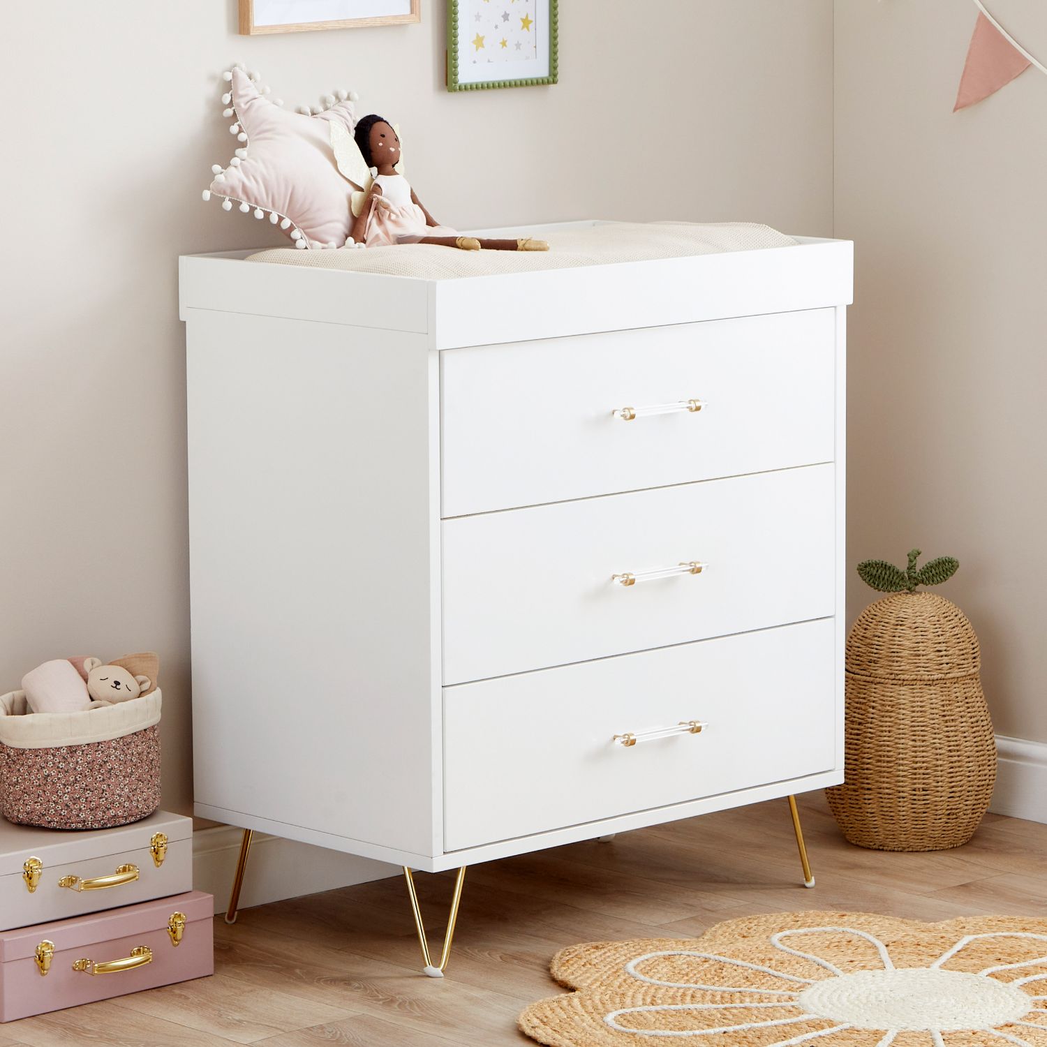 Babymore Kimi Acrylic Nursery Chest Changer in White colour