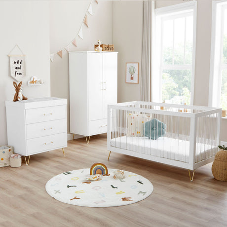 Angled view of Babymore Kimi XL Acrylic 3-Piece Room Set arranged in a nursery