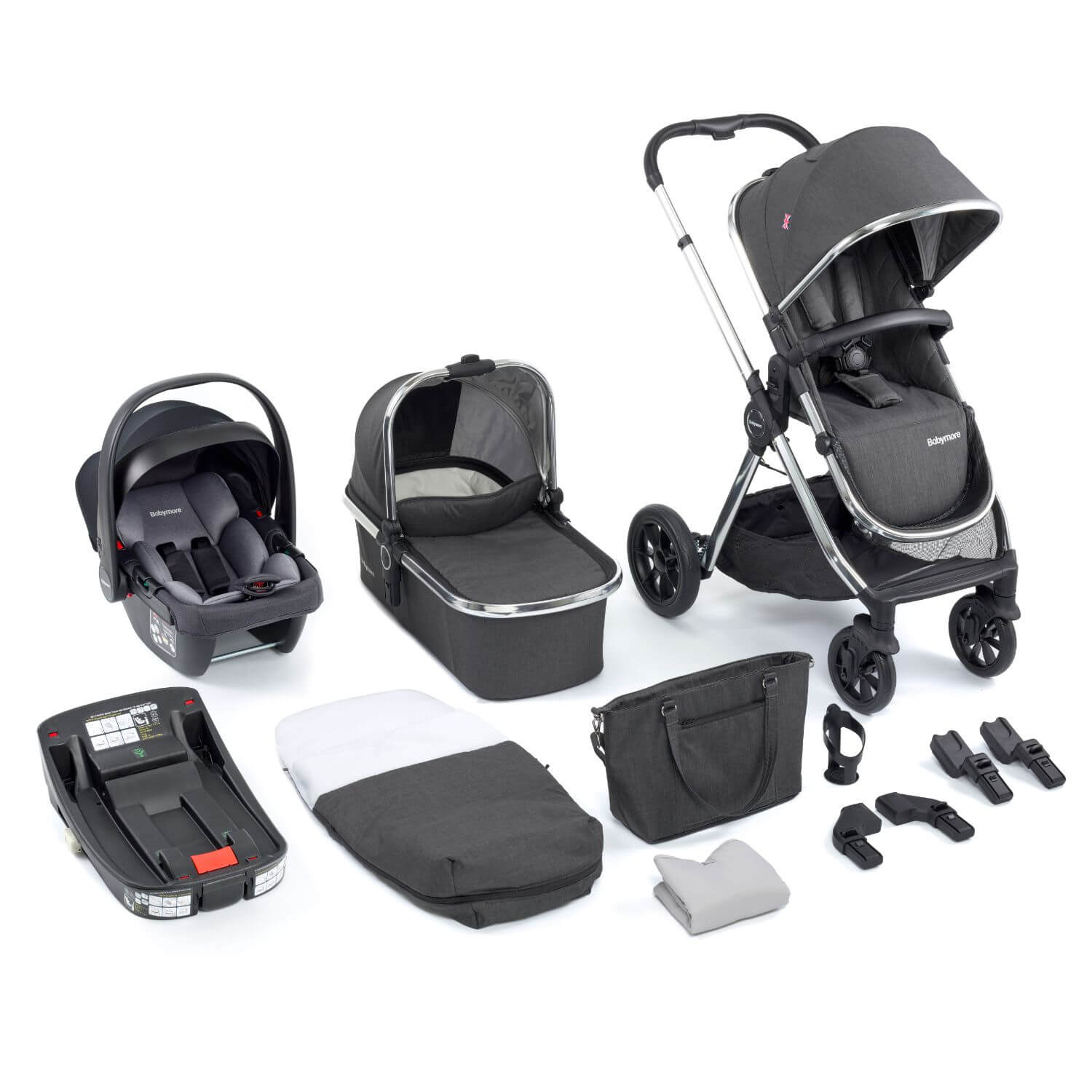 Babymore MeMore V2 3-in-1 Travel System with Coco i-Size Baby Car Seat and ISOFIX Base