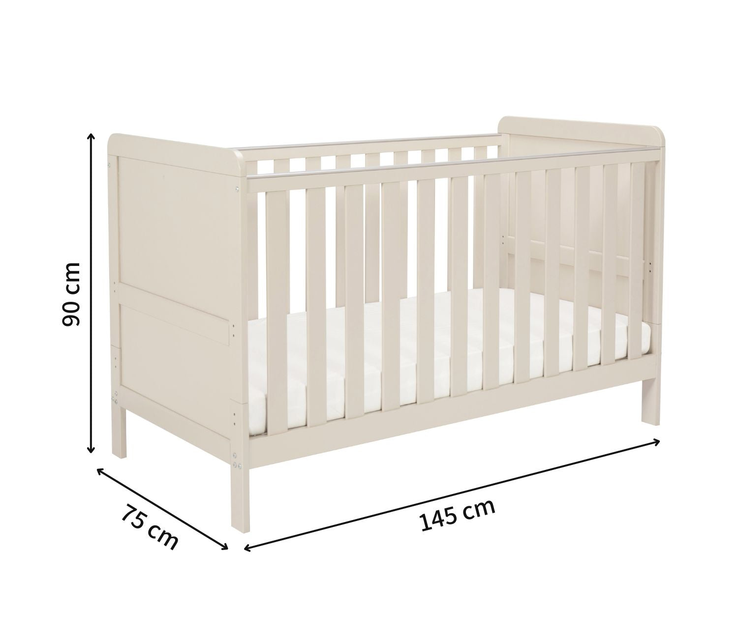 Babymore Caro Urban 2-in-1 Cot Bed in Cashmere colour with dimensions