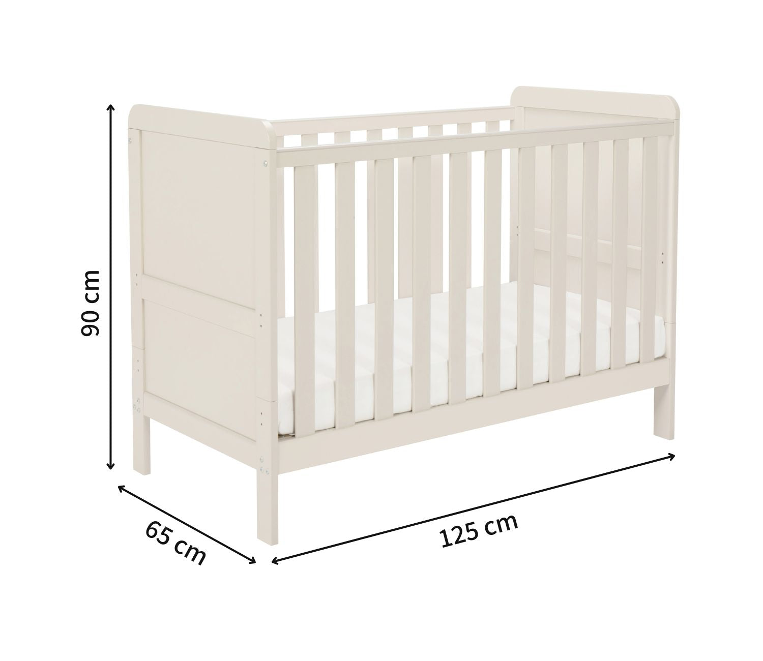 Babymore Caro Urban 2-in-1 Mini Cot Bed in Cashmere colour with dimensions