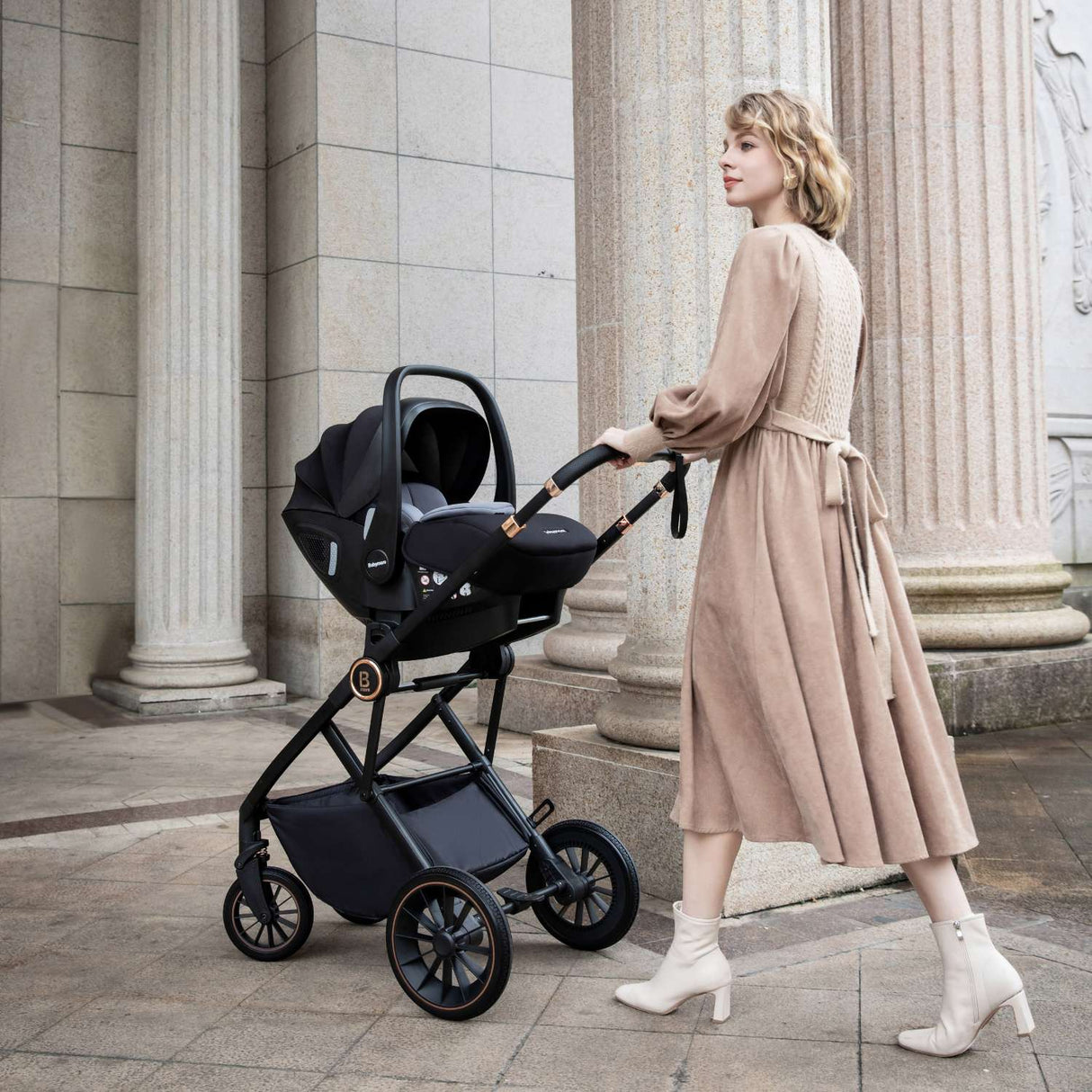 Babymore Chia 3-in-1 Travel System - Pecan Car Seat + ISOFIX Base