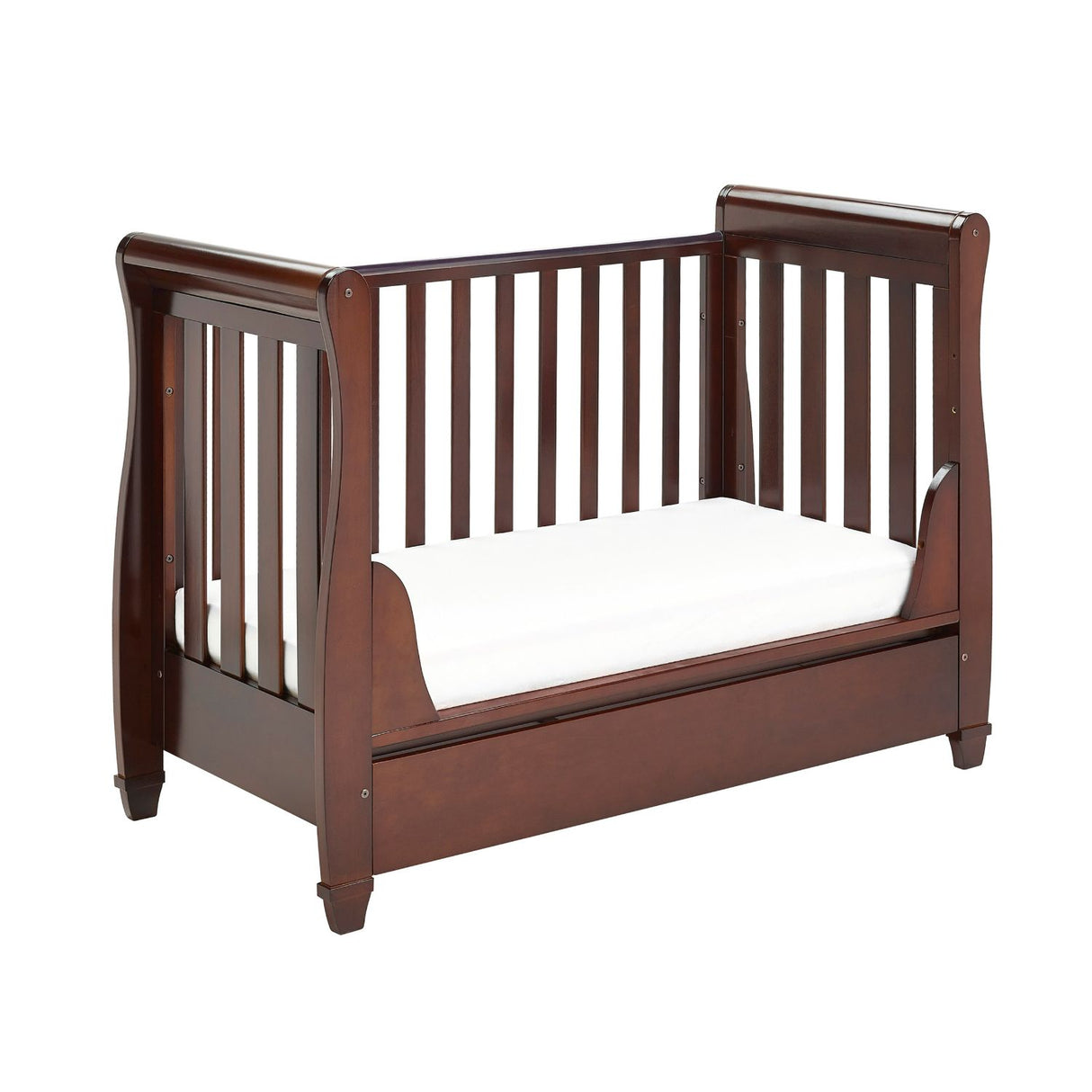 Babymore 2-in-1 Eva Sleigh Drop Side Cot Bed With Drawer Storage (0-4yrs)
