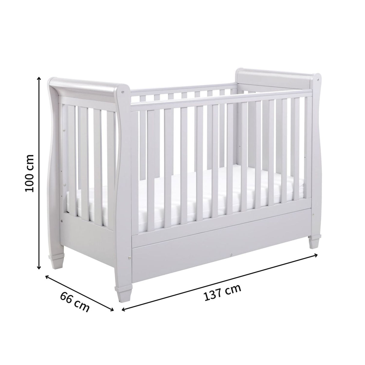 Babymore 2-in-1 Eva Sleigh Drop Side Cot Bed With Drawer Storage (0-4yrs)