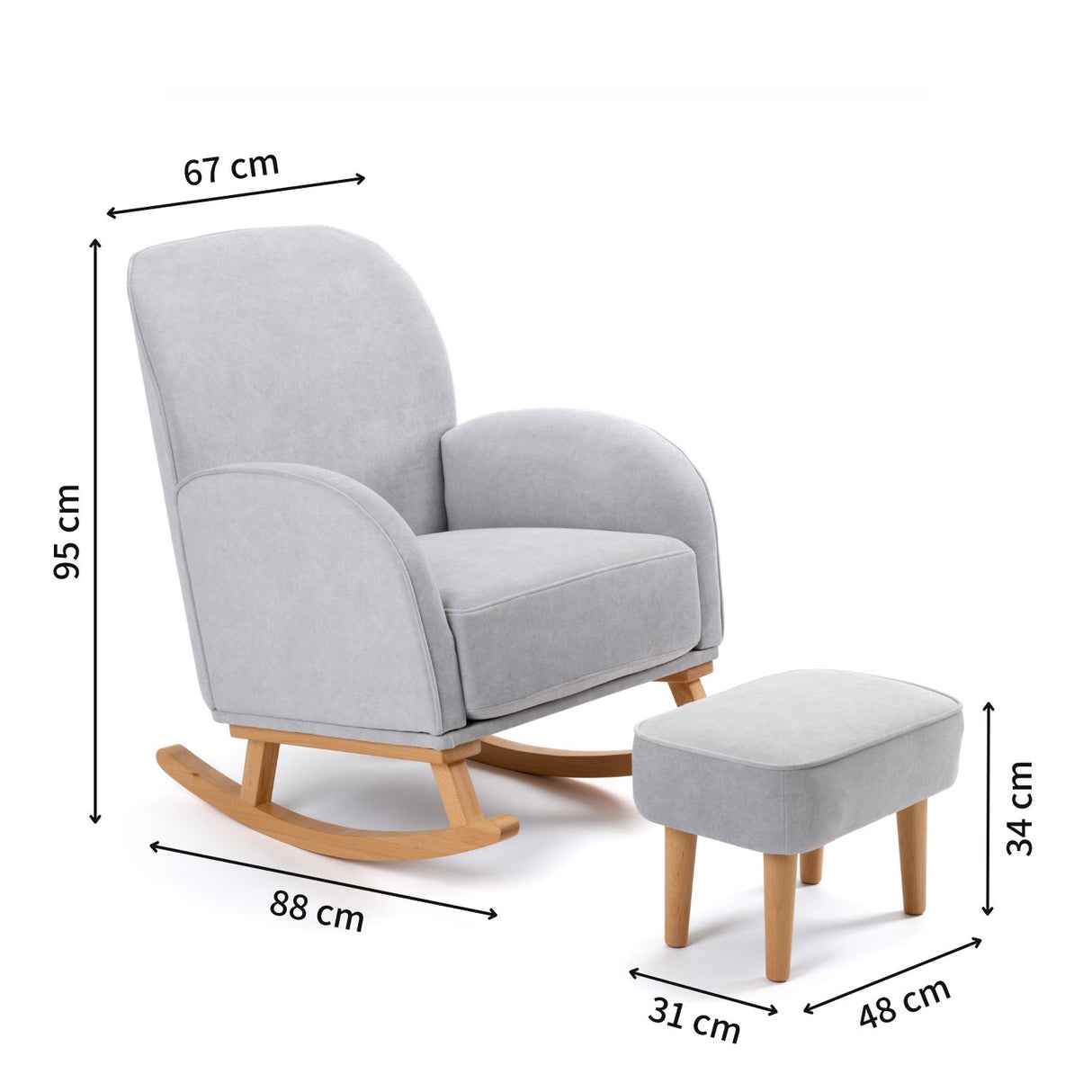 Babymore Freya Nursing Chair and Stool Set in Grey colour with dimensions