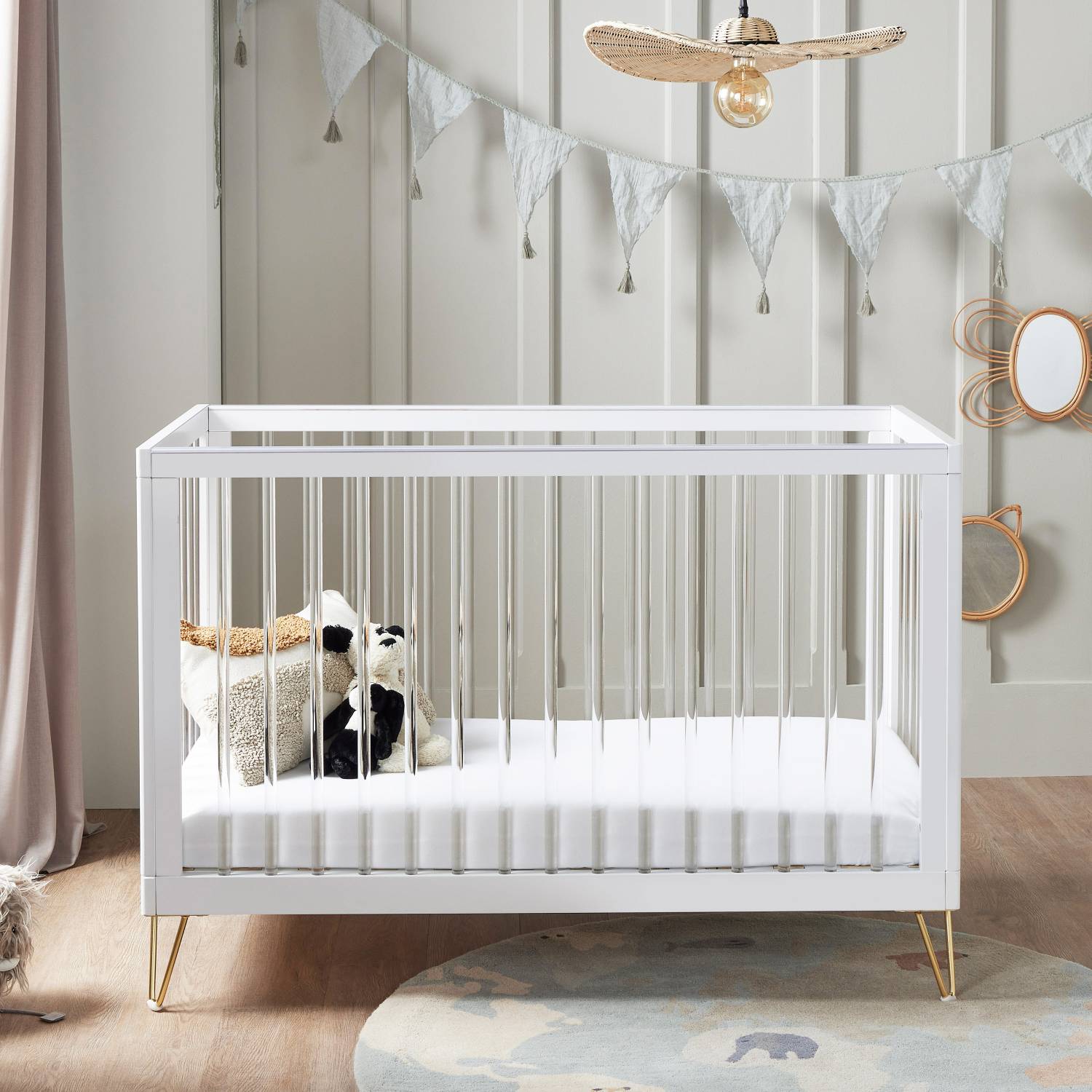 Babymore Kimi Acrylic 2-in-1 Cot Bed in White color