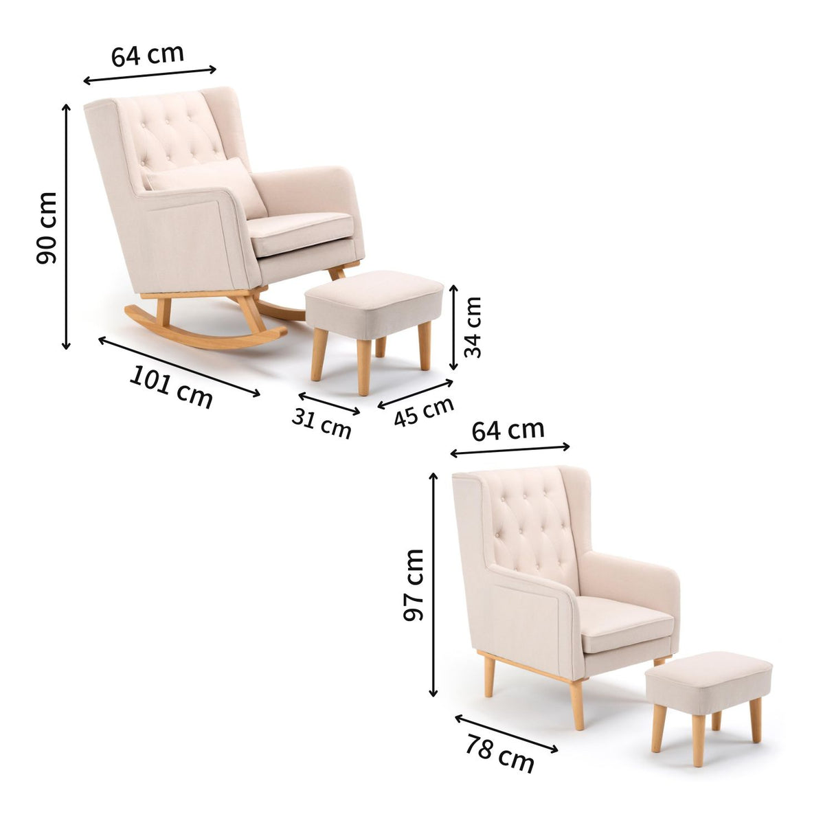 Babymore Lux Nursing Chair with Footstool - Gentle, Ergonomic, & Convertible