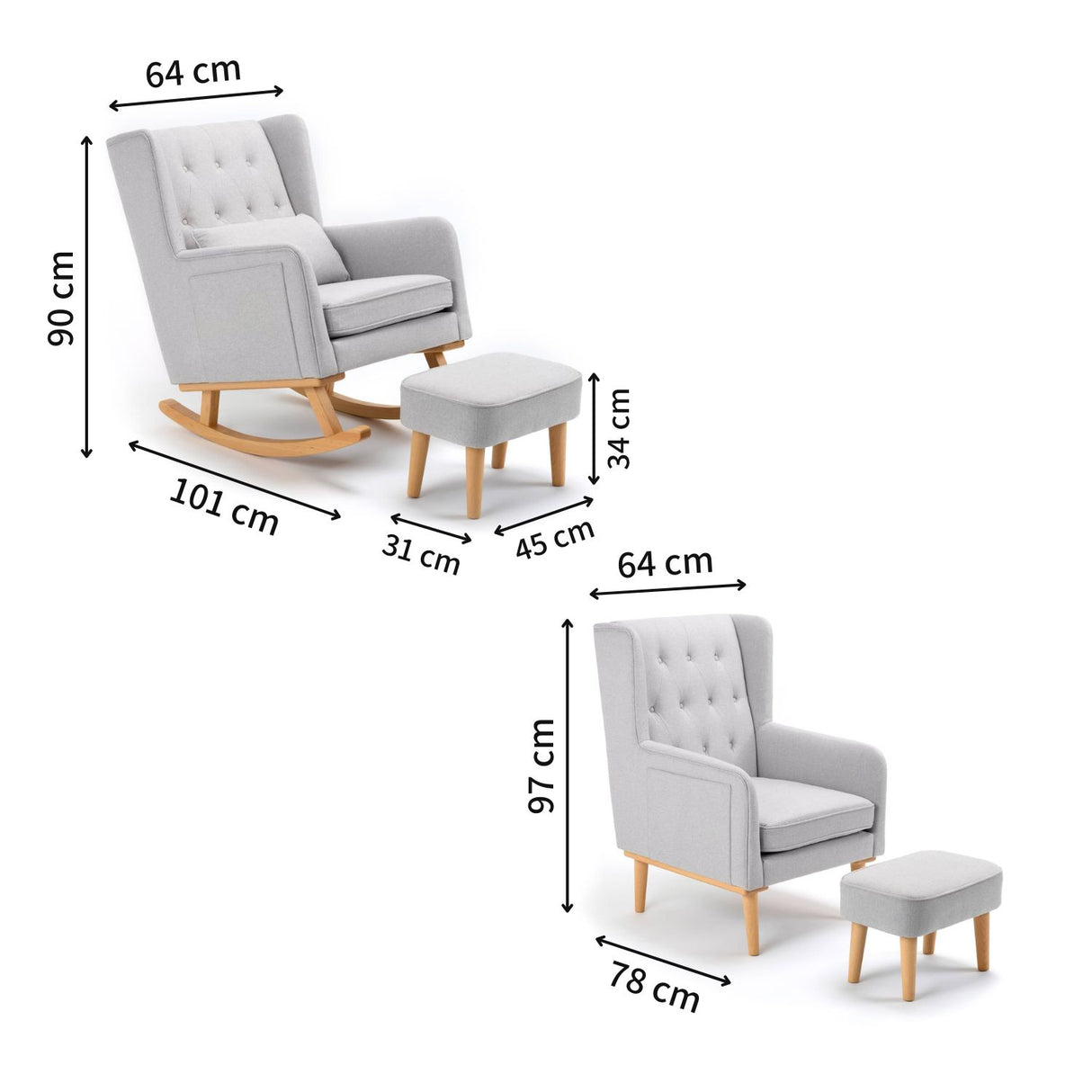 Babymore Lux Nursing Chair with Footstool - Gentle, Ergonomic, & Convertible