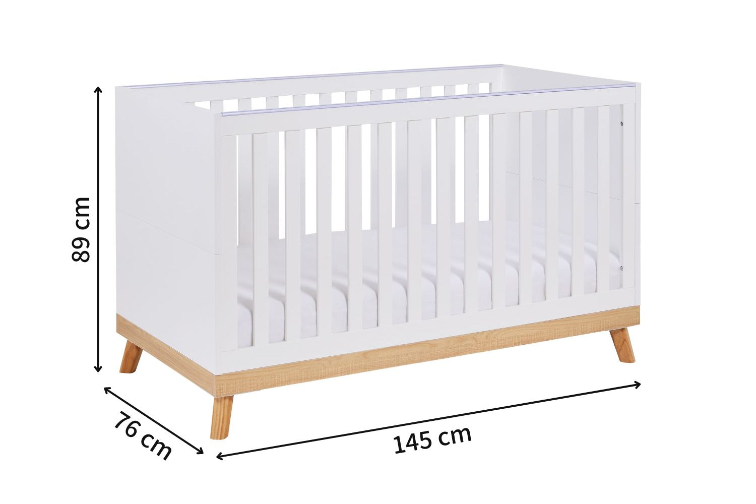 Babymore Mona Cot Bed with dimensions