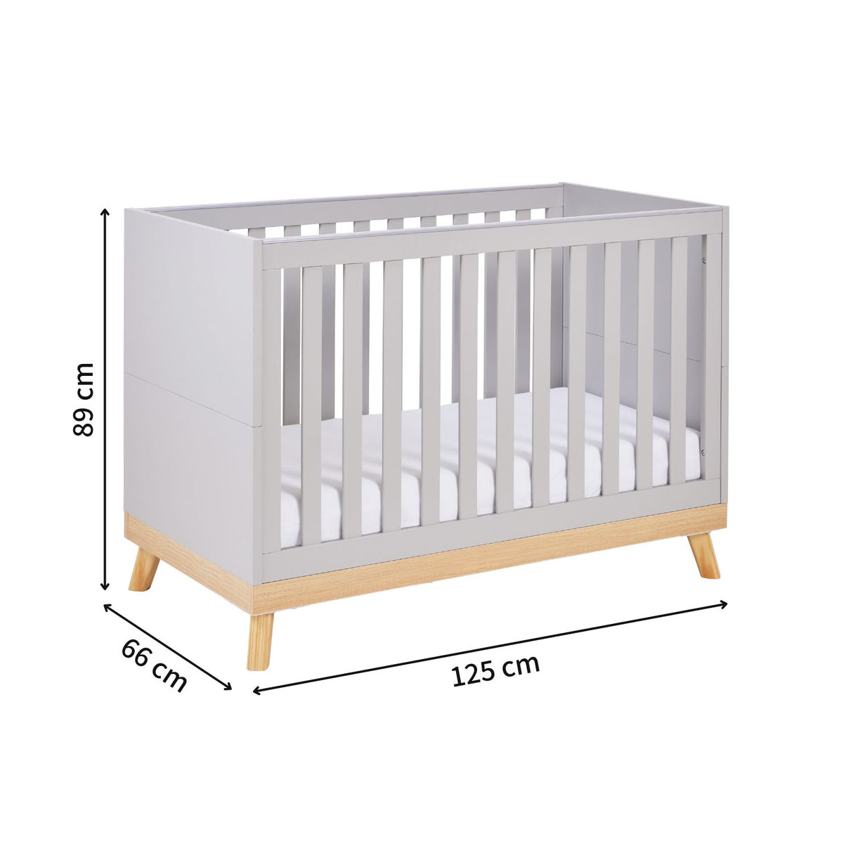 Babymore Mona Mini Cot Bed - Height Adjustable - Compact Size (0-4yrs)