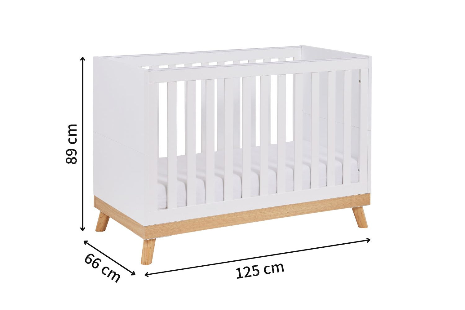 Babymore Mona Cot Bed with dimensions
