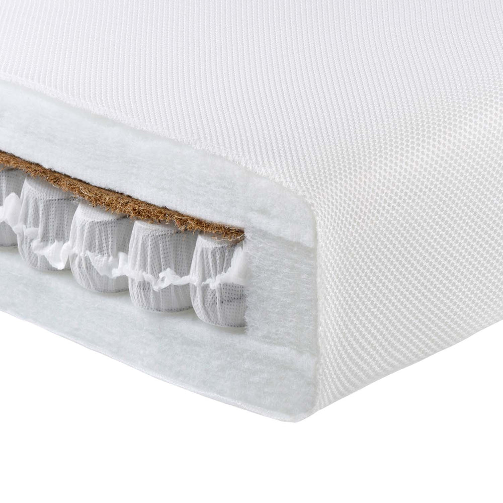 corner shot of Babymore Premium Core Cot Bed Mattress in 140 x 70 cm size