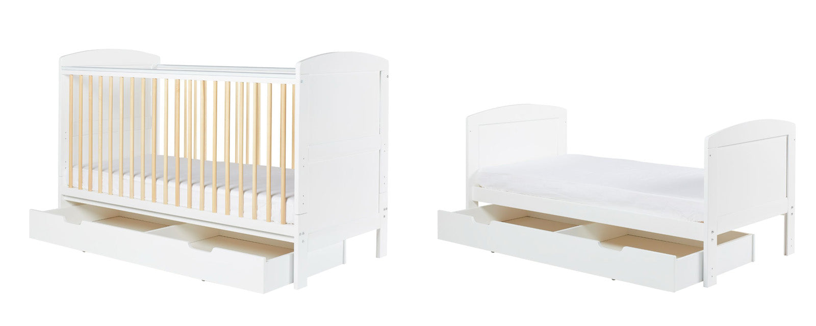 Ickle Bubba Coleby Scandi 2-in-1 Cot Bed with Under Drawer in cot mode and toddler bed mode