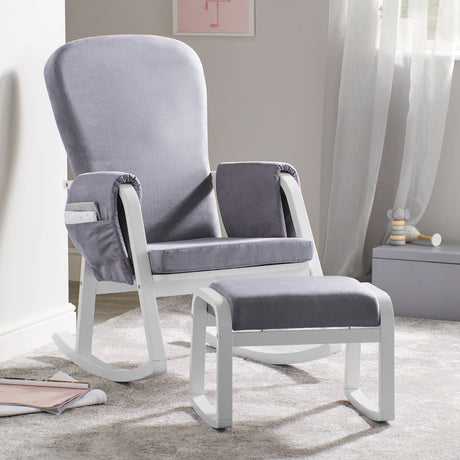 Nursery with Ickle Bubba Dursley Rocking Chair and Stool Set in Pearl Grey colour