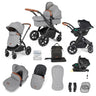 Ickle Bubba Stomp Luxe All-in-One Travel System with Stratus i-Size Car Seat and ISOFIX Base and accessories in Pearl Grey colour with tan handle