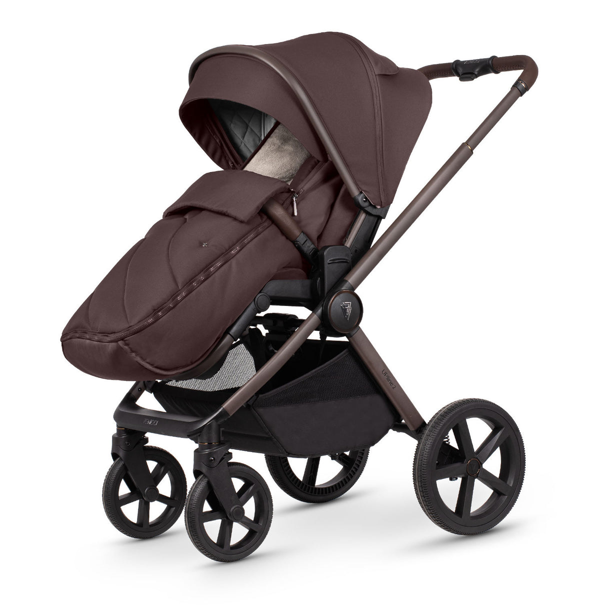 Venicci Upline 2 Special Edition (SE) 2-in-1 Pushchair in Burgundy colour with seat unit and footmuff attached