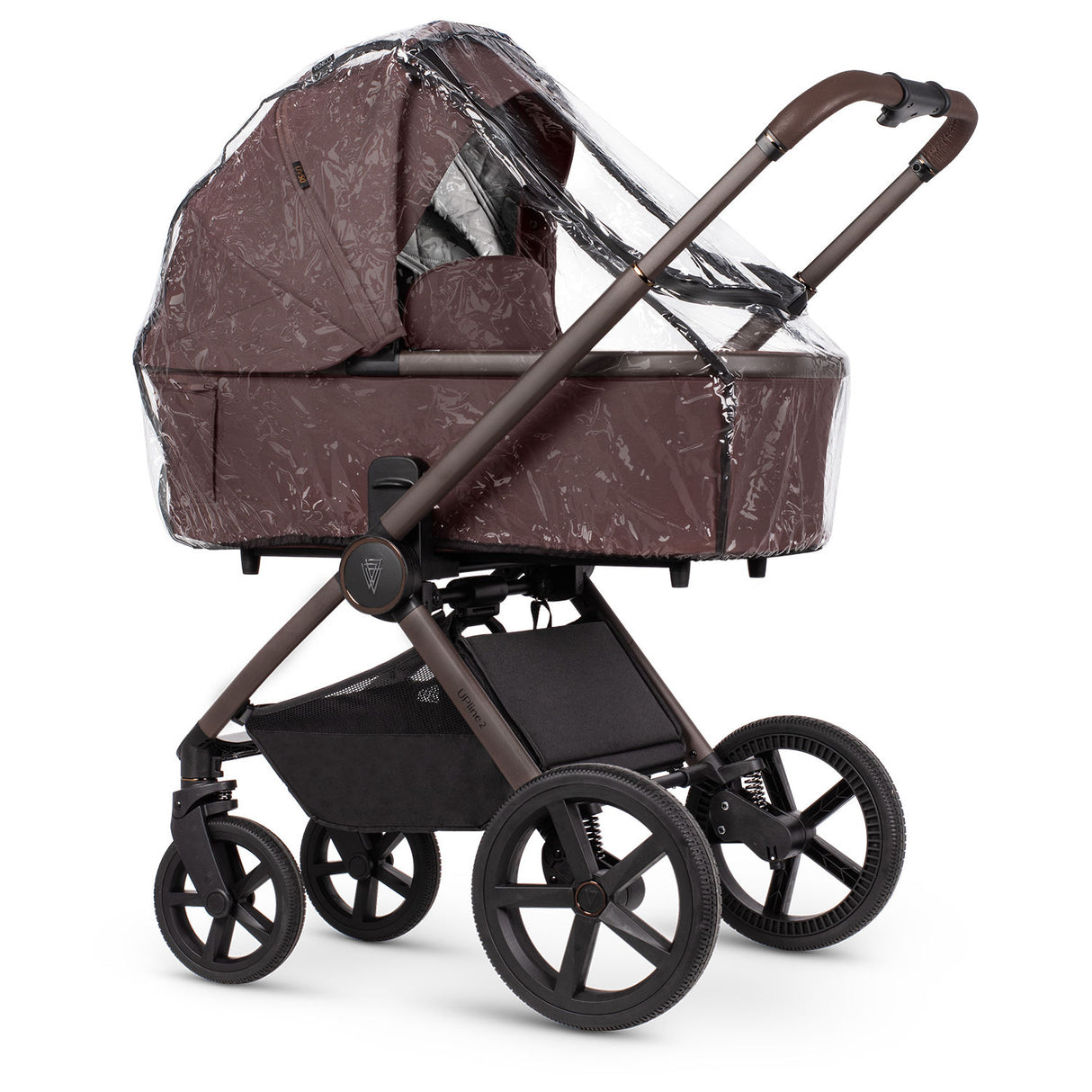 Venicci Upline 2 Special Edition (SE) 2-in-1 Pushchair in Burgundy colour with carrycot and rain cover attached