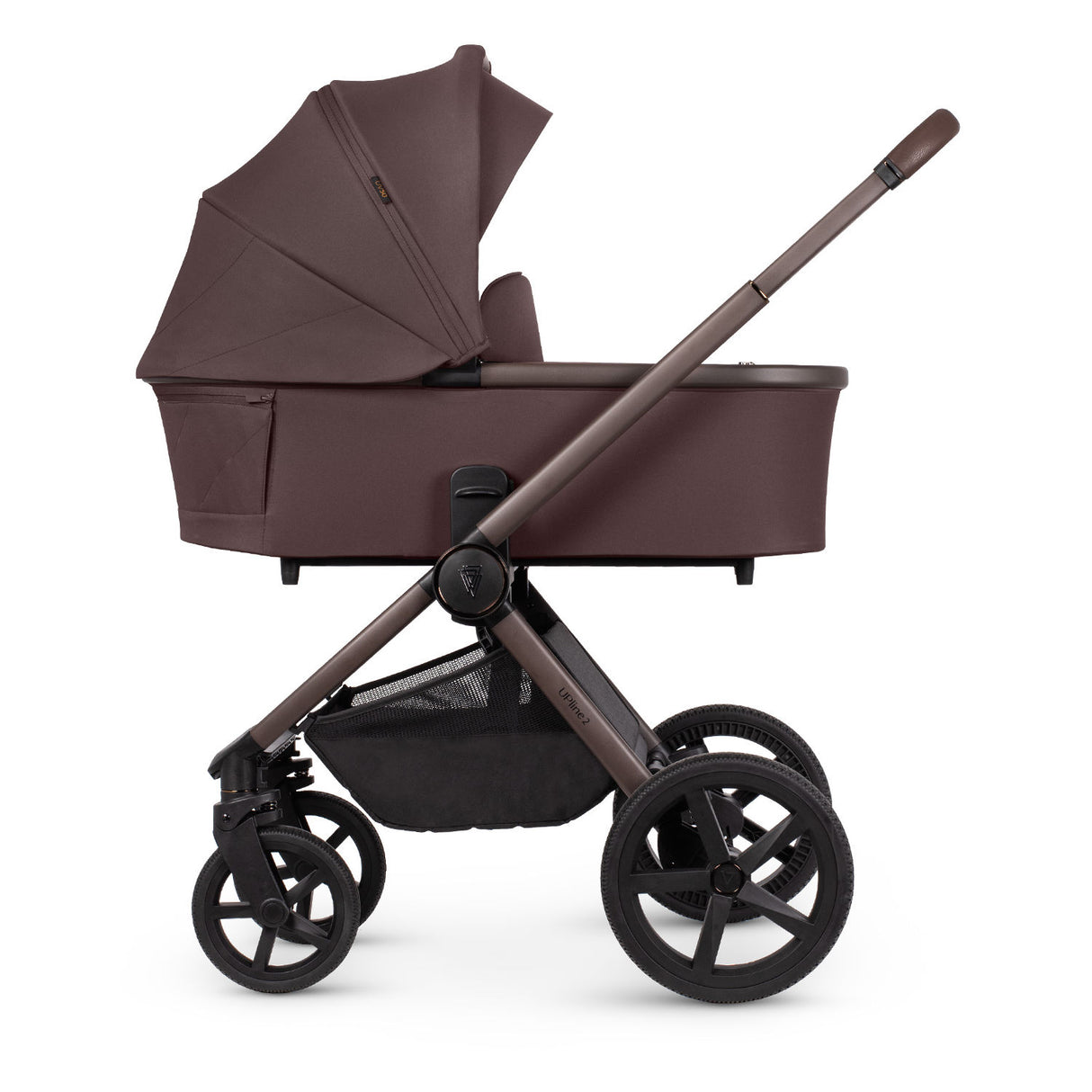 Side view of Venicci Upline 2 Special Edition (SE) 2-in-1 Pushchair with carrycot in Burgundy colour