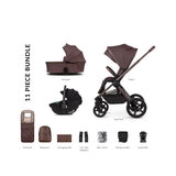 Venicci Upline 2 Special Edition (SE) 11-piece bundle in Burgundy colour with Tiago car seat in black colour